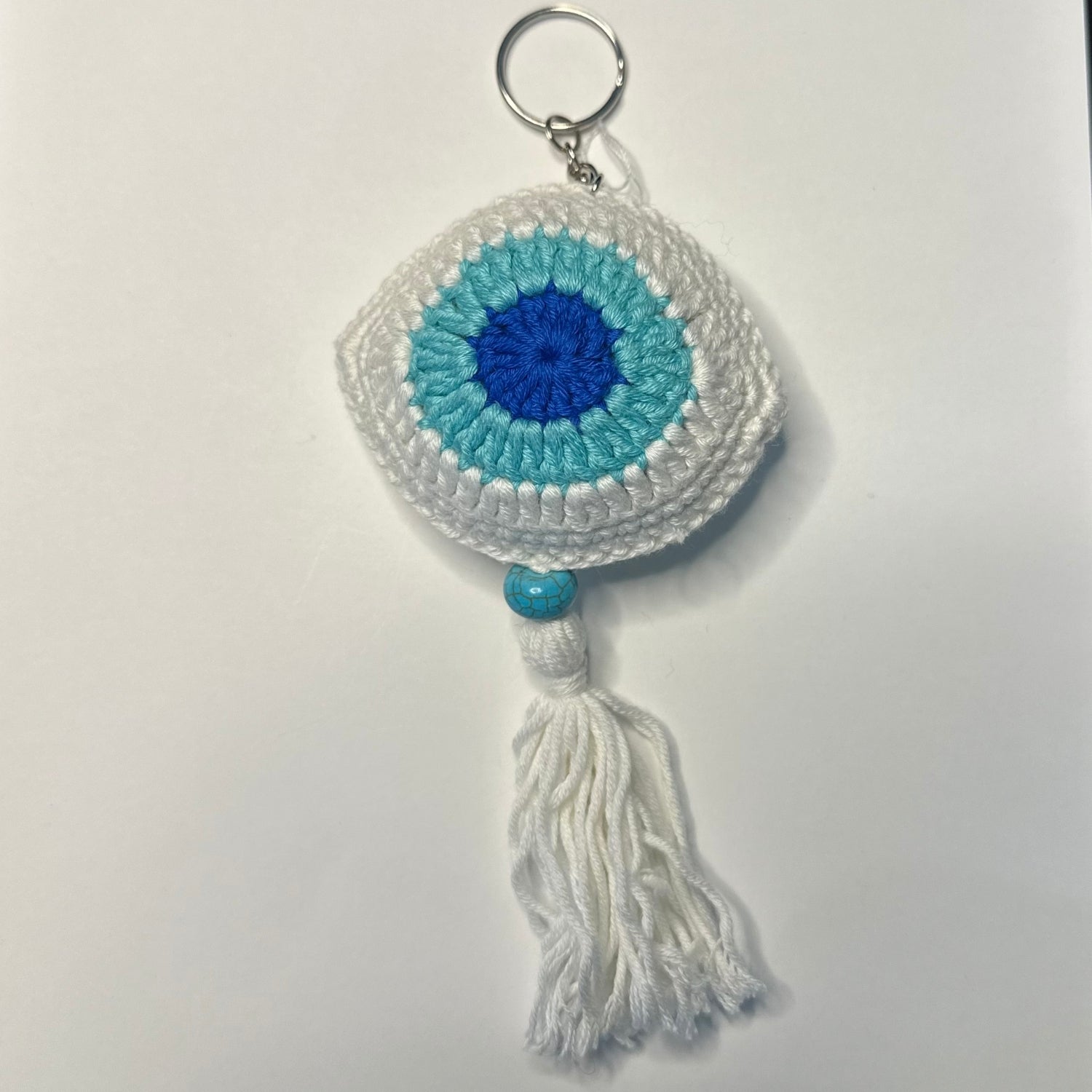 White & Blue Evil Eye Keychain