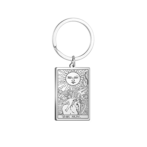 Tarot Cards Stainless Steel Vintage Amulet Wiccan Keychain