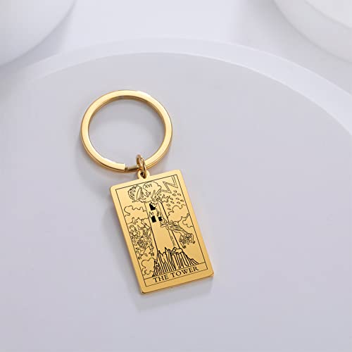 Tarot Cards Stainless Steel Vintage Amulet Wiccan Keychain