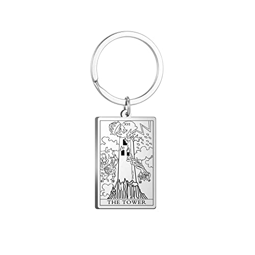 Tarot Cards Stainless Steel Vintage Amulet Wiccan Keychain