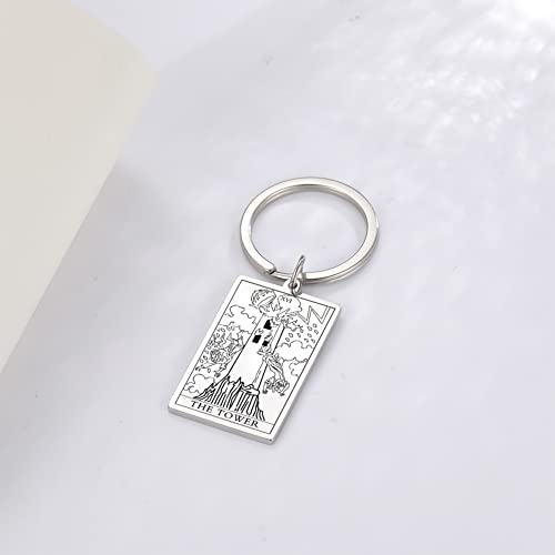 Tarot Cards Stainless Steel Vintage Amulet Wiccan Keychain