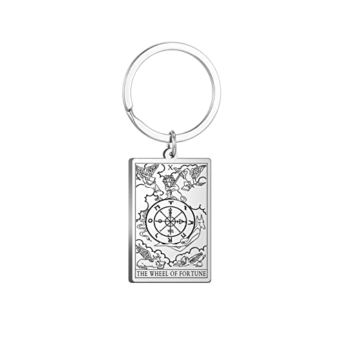 Tarot Cards Stainless Steel Vintage Amulet Wiccan Keychain