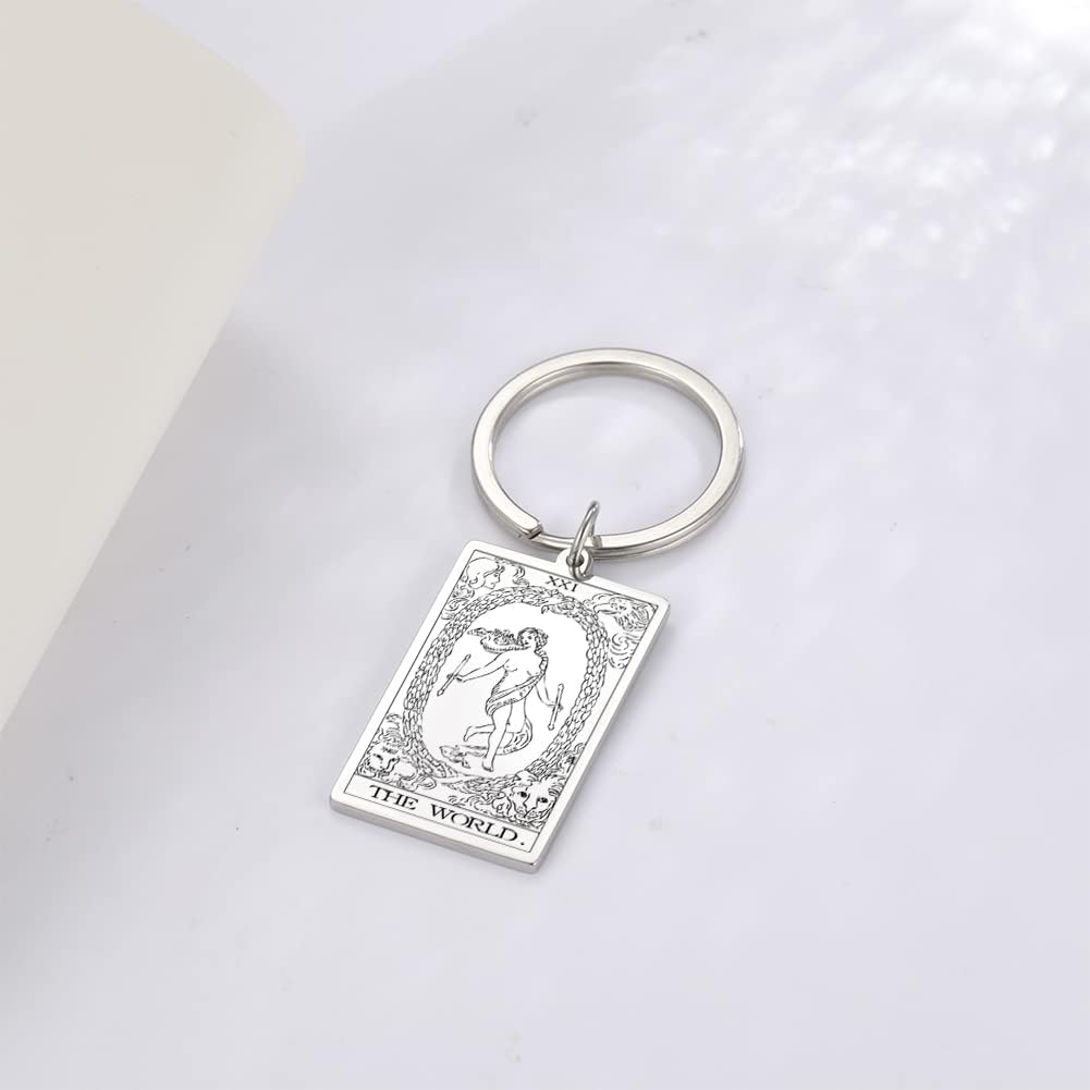 Tarot Cards Stainless Steel Vintage Amulet Wiccan Keychain