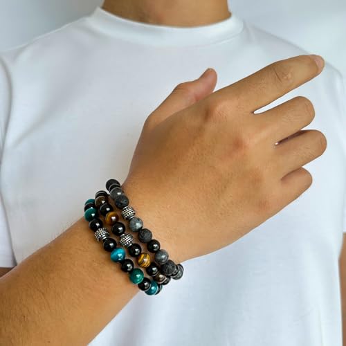 Nature Lava Stone TigerEye Bead Bracelet