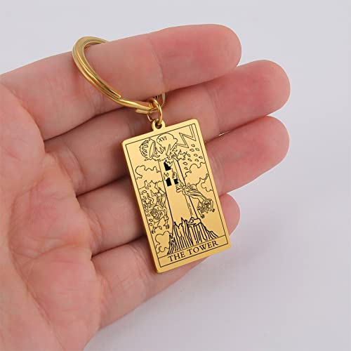 Tarot Cards Stainless Steel Vintage Amulet Wiccan Keychain