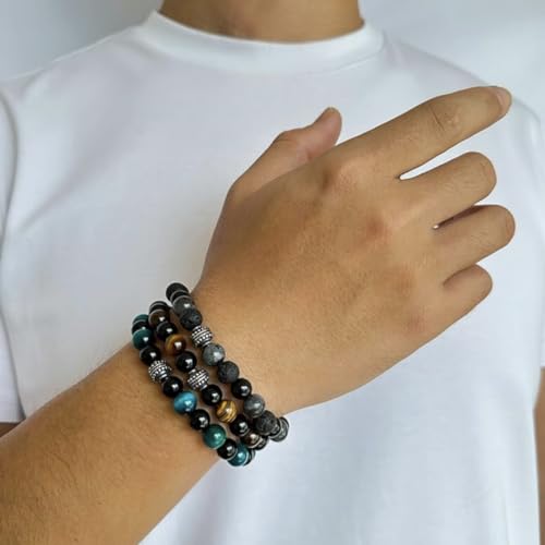 Nature Lava Stone TigerEye Bead Bracelet