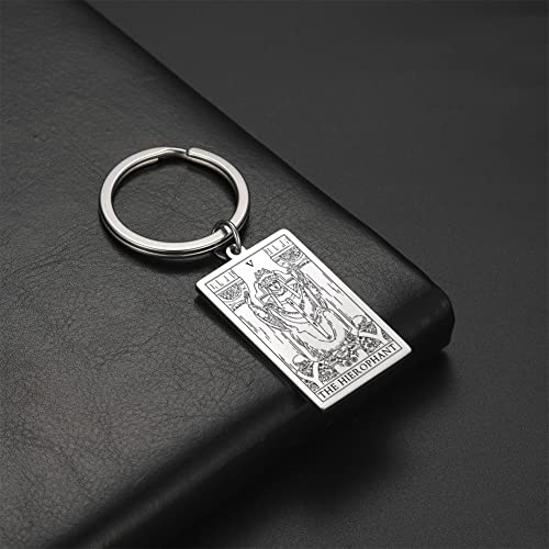 Tarot Cards Stainless Steel Vintage Amulet Wiccan Keychain