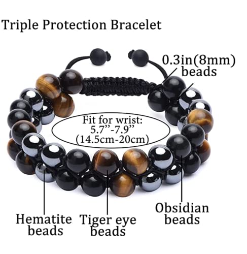 Healing Crystals Tigers Eye, Black Obsidian, and Hematite Bracelet