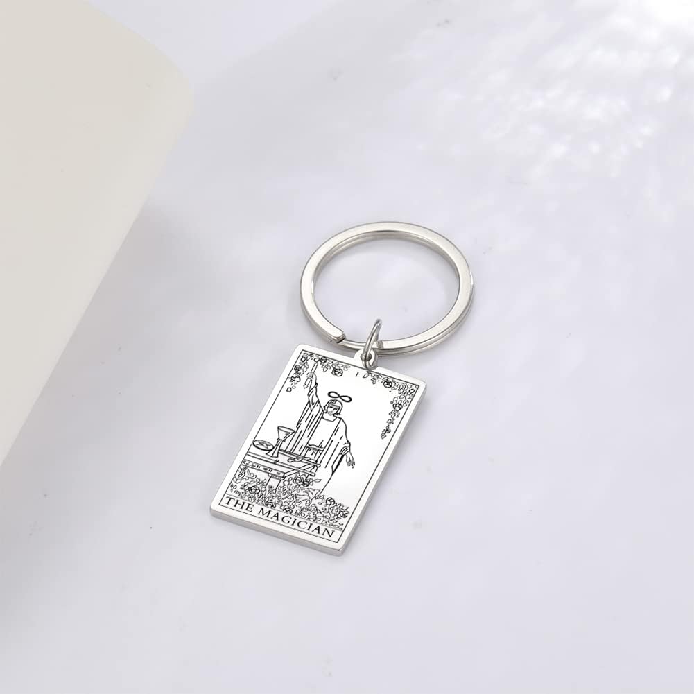 Tarot Cards Stainless Steel Vintage Amulet Wiccan Keychain