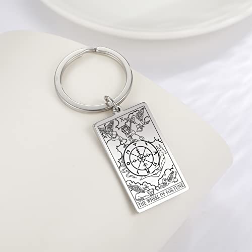 Tarot Cards Stainless Steel Vintage Amulet Wiccan Keychain