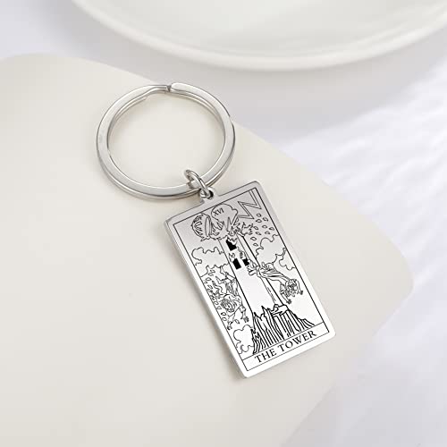 Tarot Cards Stainless Steel Vintage Amulet Wiccan Keychain