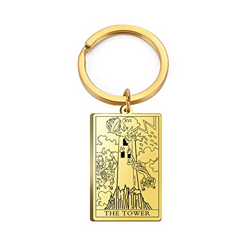 Tarot Cards Stainless Steel Vintage Amulet Wiccan Keychain