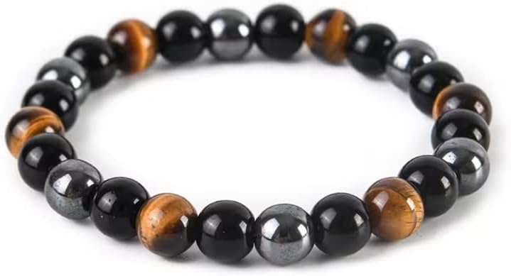 Hematite, Tiger Eye, & Obsidian Men's Bracelet