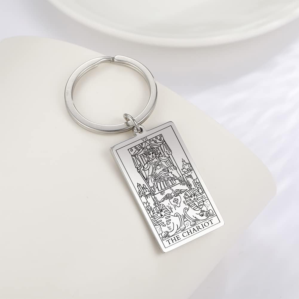 Tarot Cards Stainless Steel Vintage Amulet Wiccan Keychain