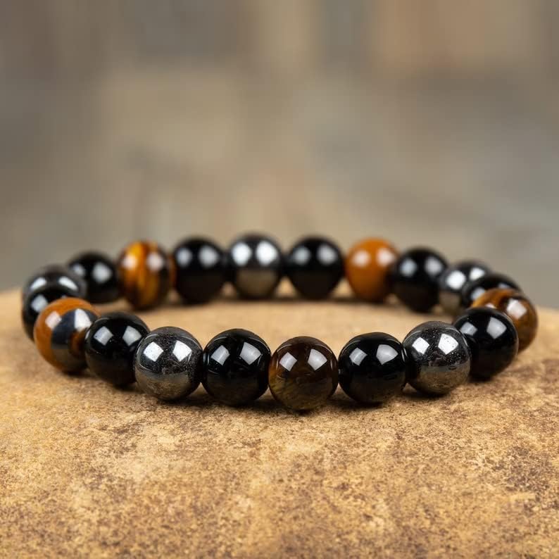 Hematite, Tiger Eye, & Obsidian Men's Bracelet