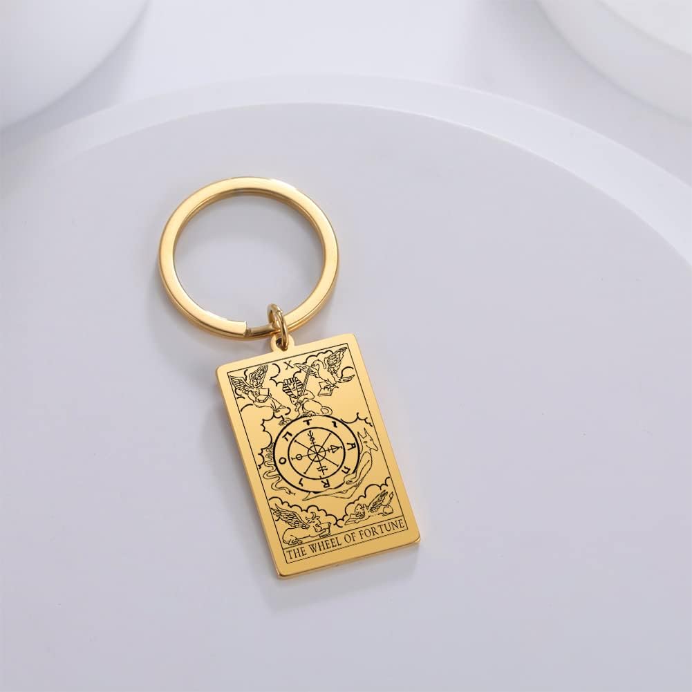 Tarot Cards Stainless Steel Vintage Amulet Wiccan Keychain