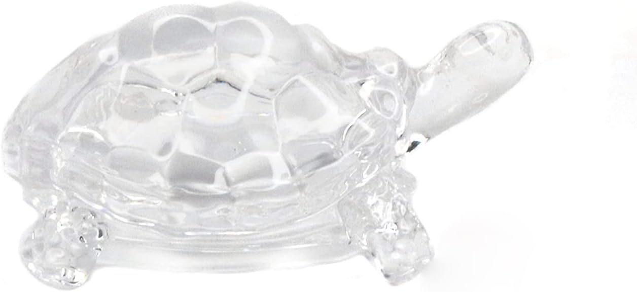 Vastu Feng Shui Crystal Glass Pot with Tortoise, Turtle For Showpiece Gift 2 pcs-Silver