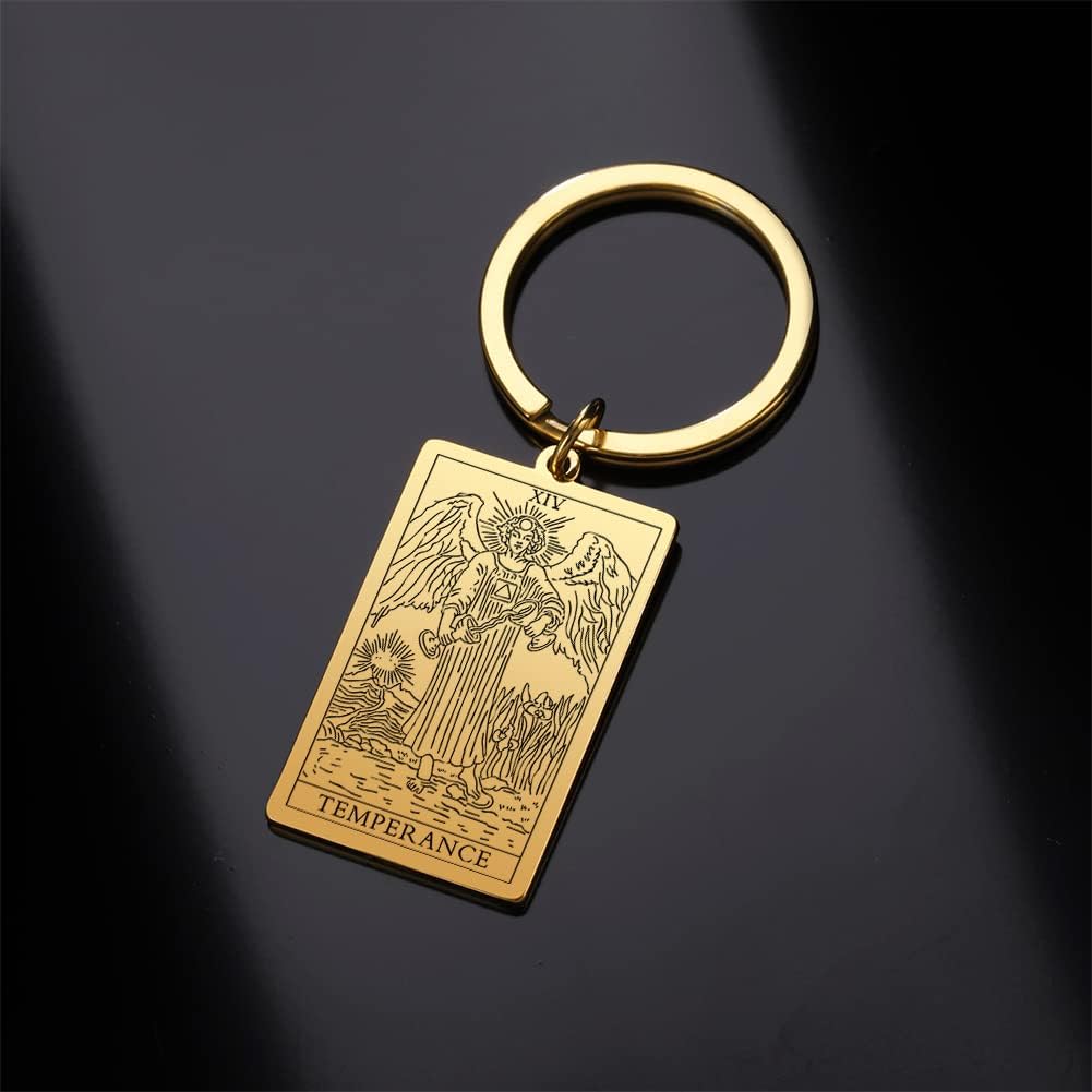 Tarot Cards Stainless Steel Vintage Amulet Wiccan Keychain