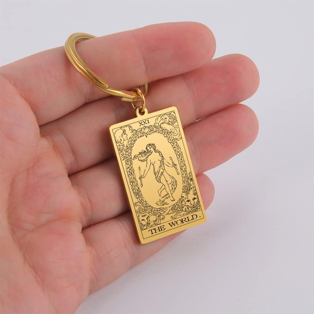 Tarot Cards Stainless Steel Vintage Amulet Wiccan Keychain