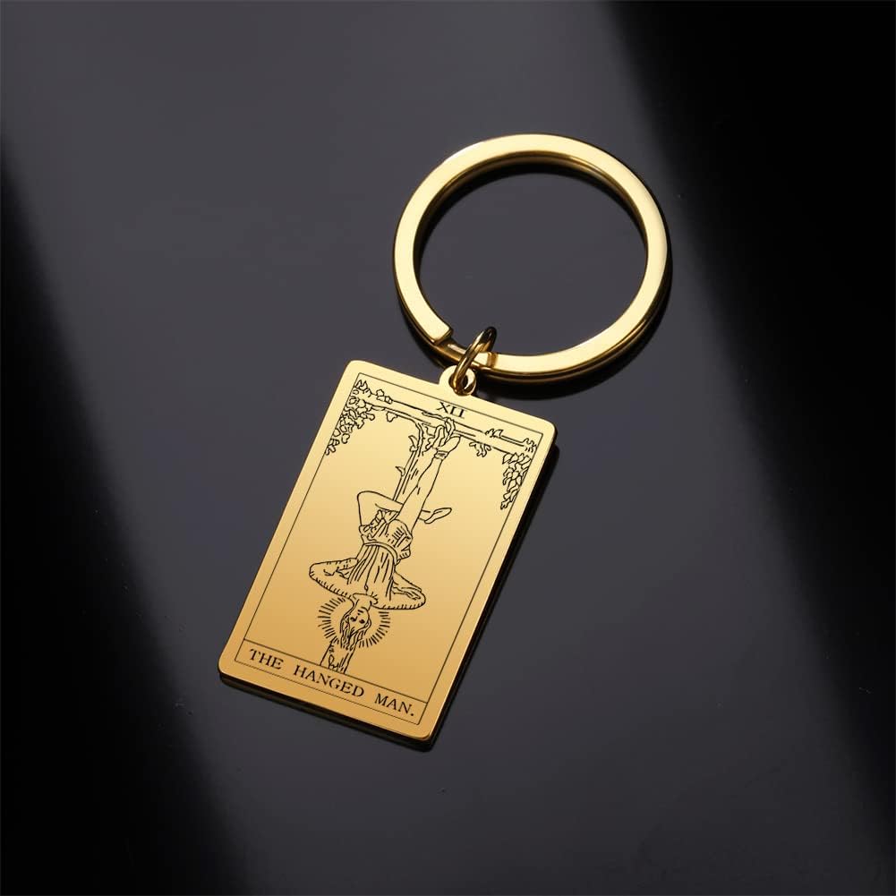 Tarot Cards Stainless Steel Vintage Amulet Wiccan Keychain