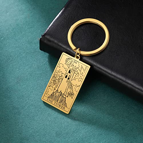 Tarot Cards Stainless Steel Vintage Amulet Wiccan Keychain