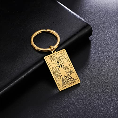 Tarot Cards Stainless Steel Vintage Amulet Wiccan Keychain