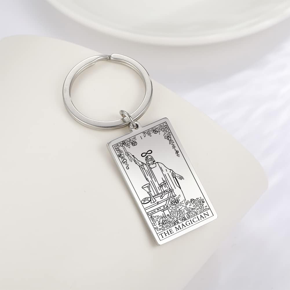 Tarot Cards Stainless Steel Vintage Amulet Wiccan Keychain