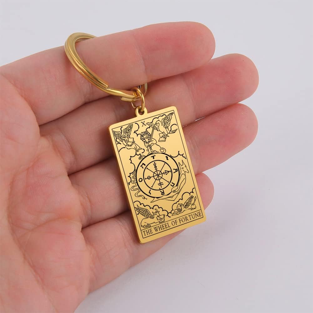 Tarot Cards Stainless Steel Vintage Amulet Wiccan Keychain