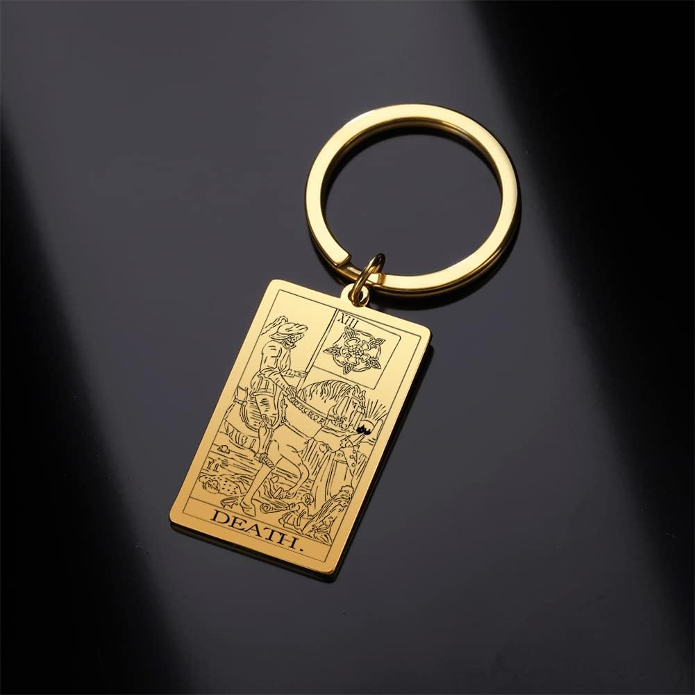 Tarot Cards Stainless Steel Vintage Amulet Wiccan Keychain