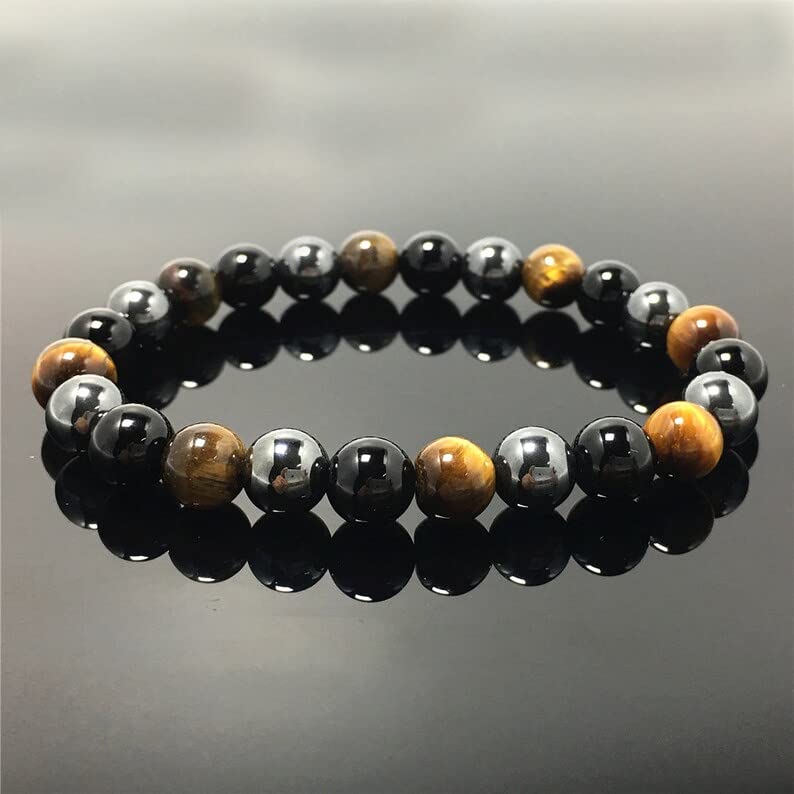 Hematite, Tiger Eye, & Obsidian Men's Bracelet