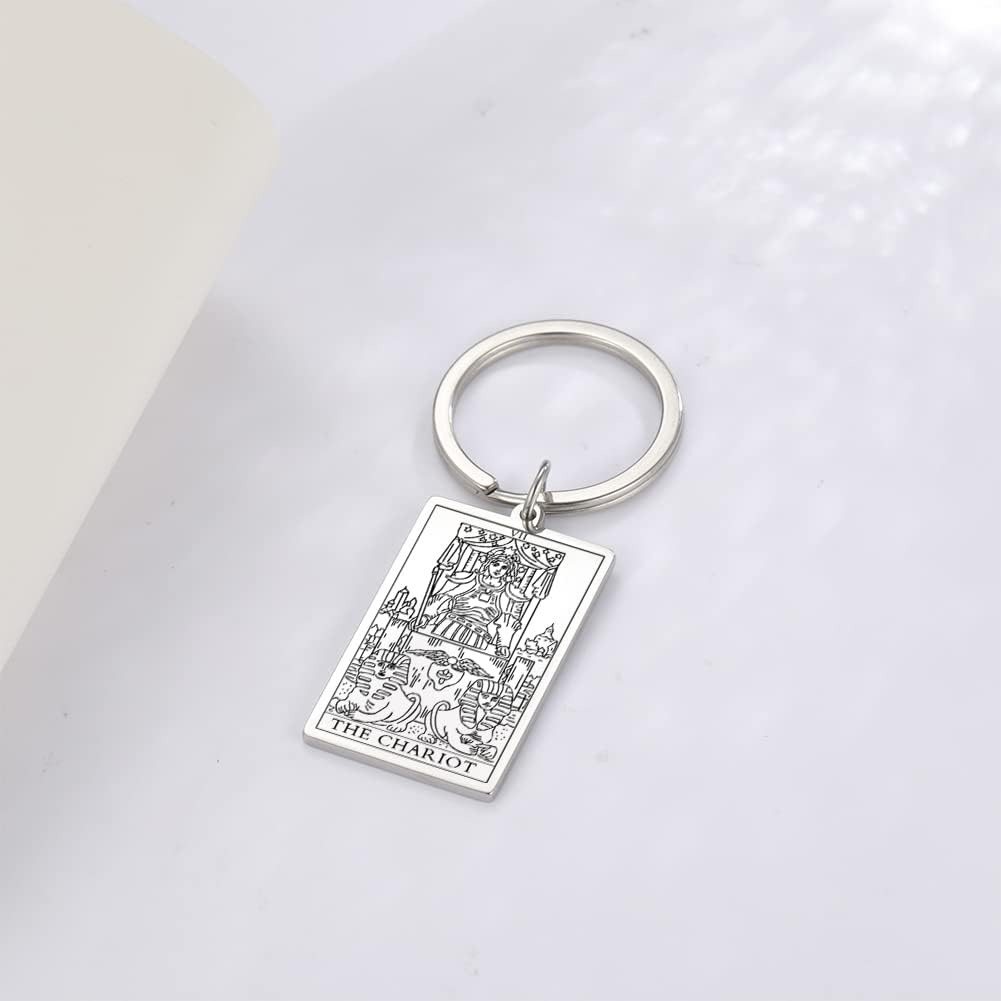 Tarot Cards Stainless Steel Vintage Amulet Wiccan Keychain