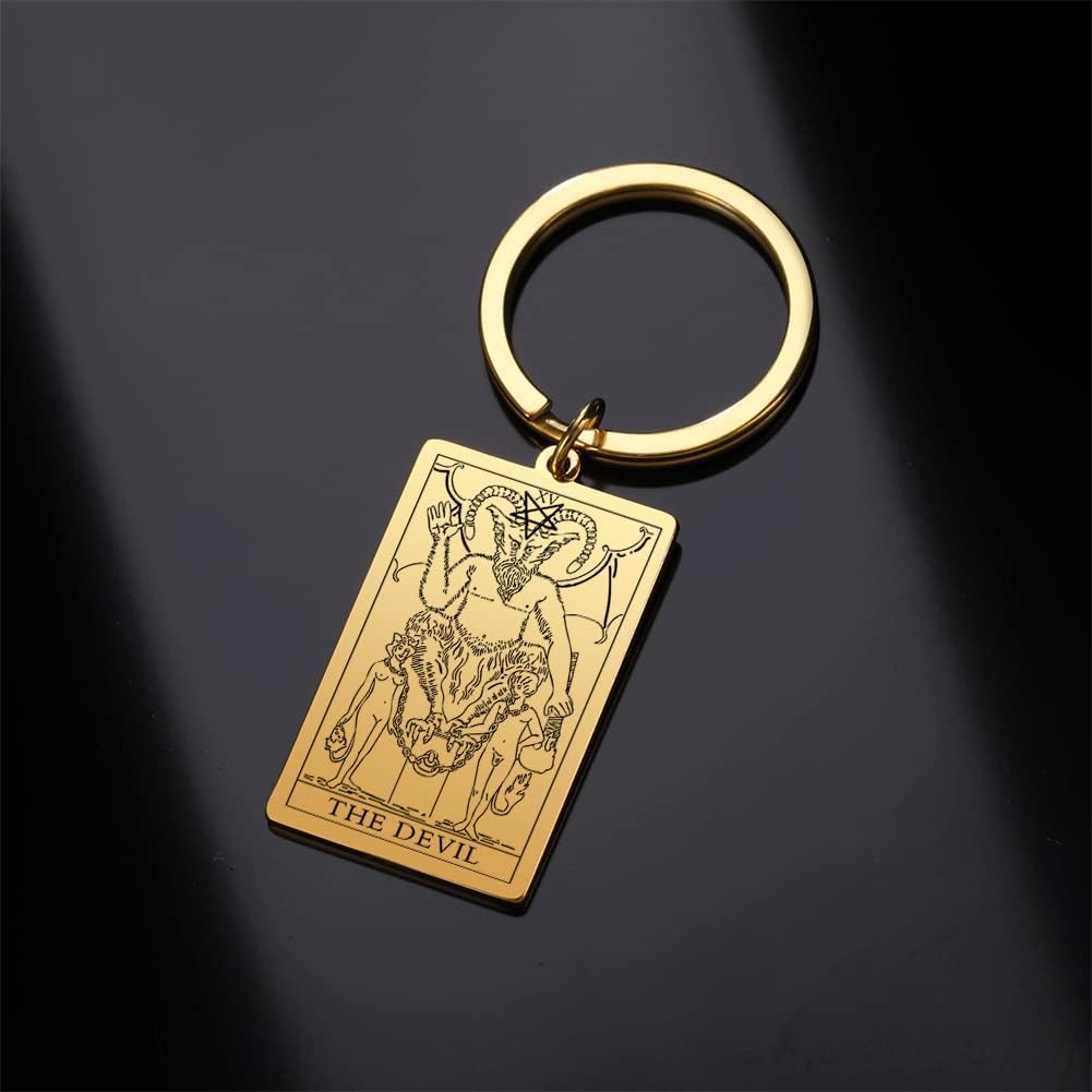 Tarot Cards Stainless Steel Vintage Amulet Wiccan Keychain