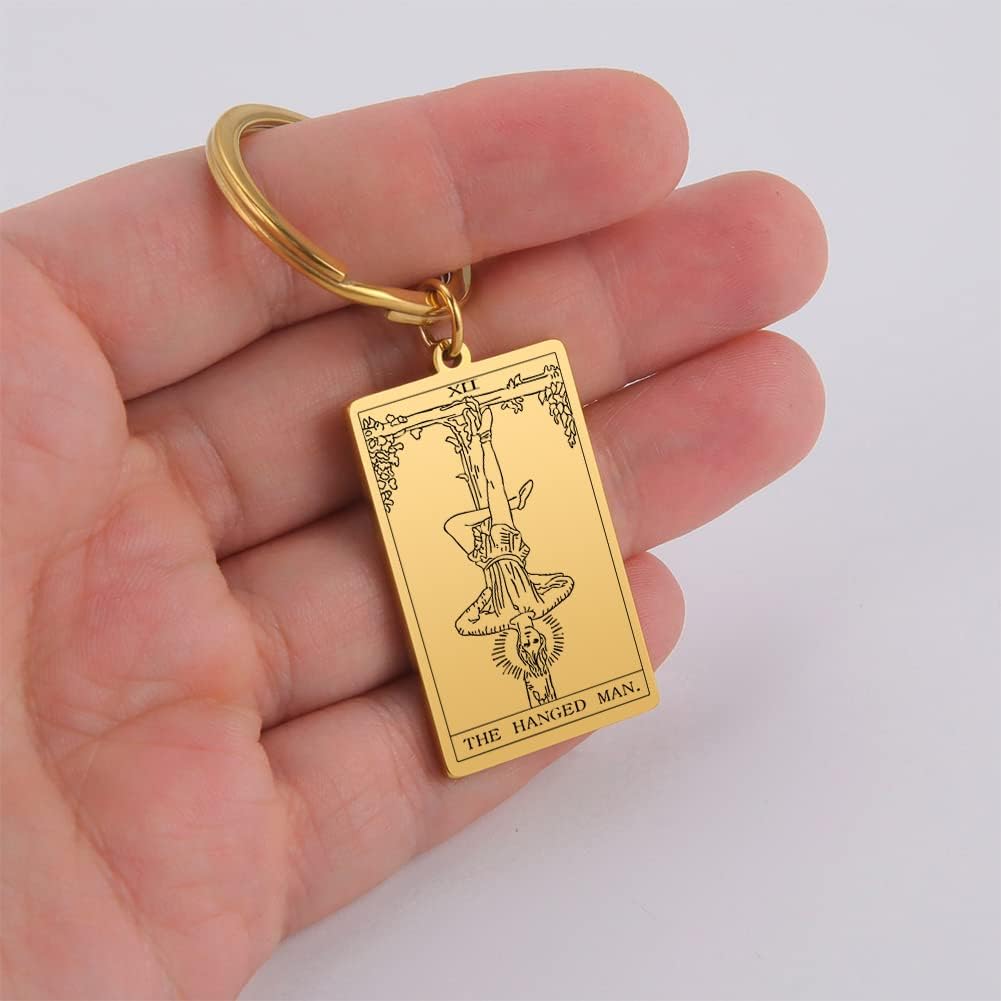 Tarot Cards Stainless Steel Vintage Amulet Wiccan Keychain