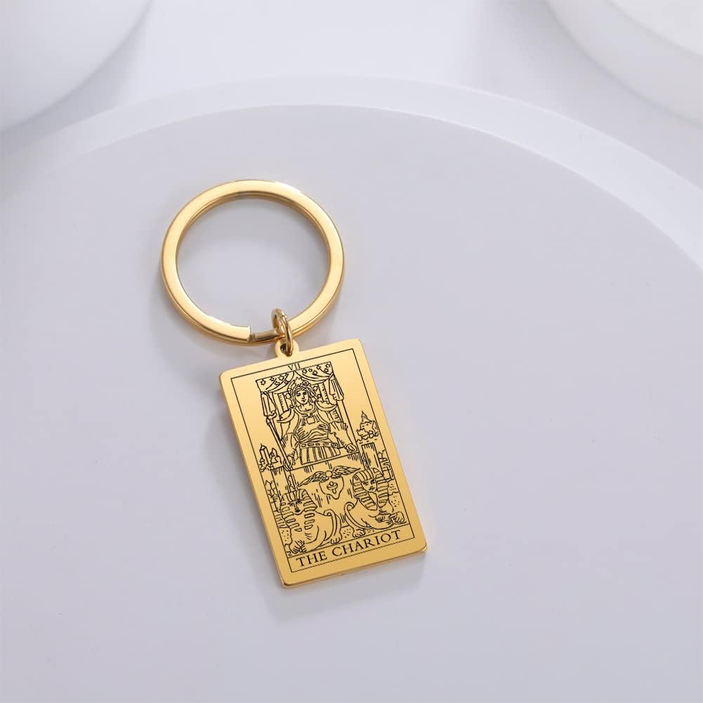 Tarot Cards Stainless Steel Vintage Amulet Wiccan Keychain