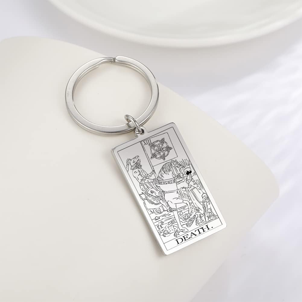 Tarot Cards Stainless Steel Vintage Amulet Wiccan Keychain