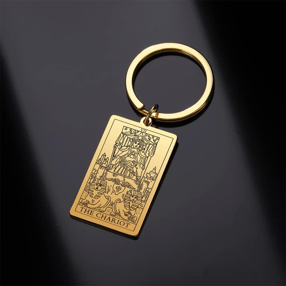 Tarot Cards Stainless Steel Vintage Amulet Wiccan Keychain