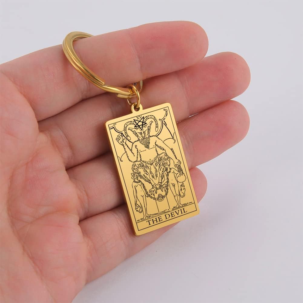 Tarot Cards Stainless Steel Vintage Amulet Wiccan Keychain