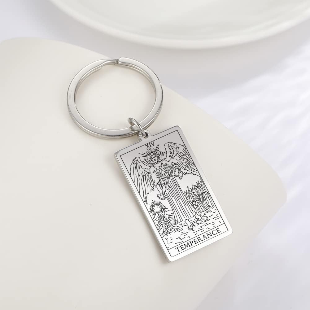 Tarot Cards Stainless Steel Vintage Amulet Wiccan Keychain