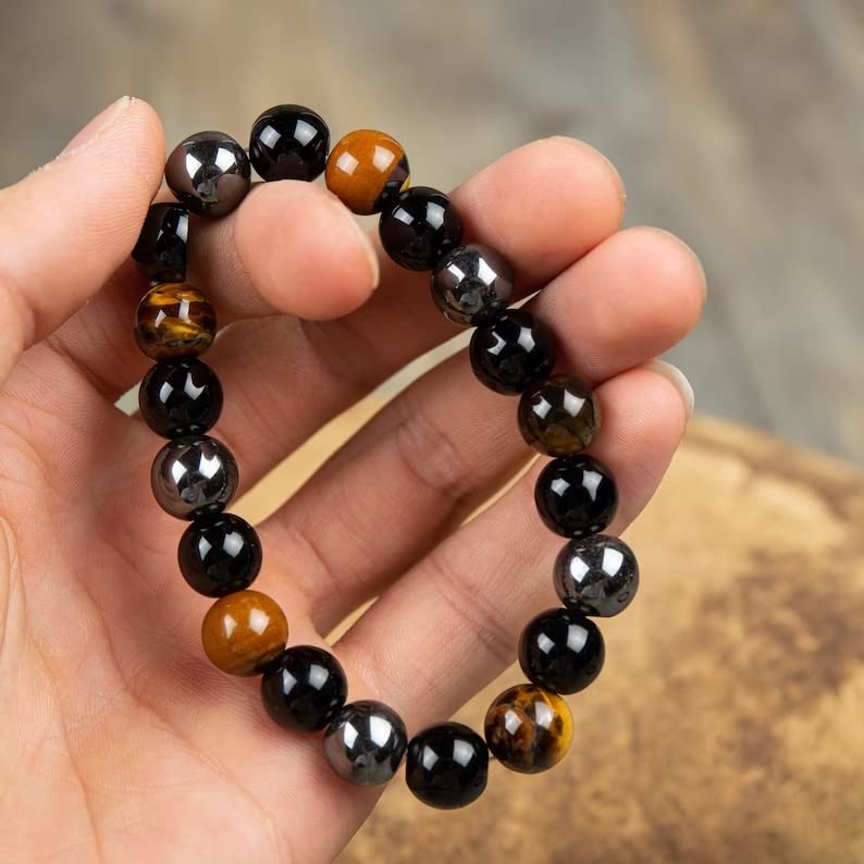 Hematite, Tiger Eye, & Obsidian Men's Bracelet