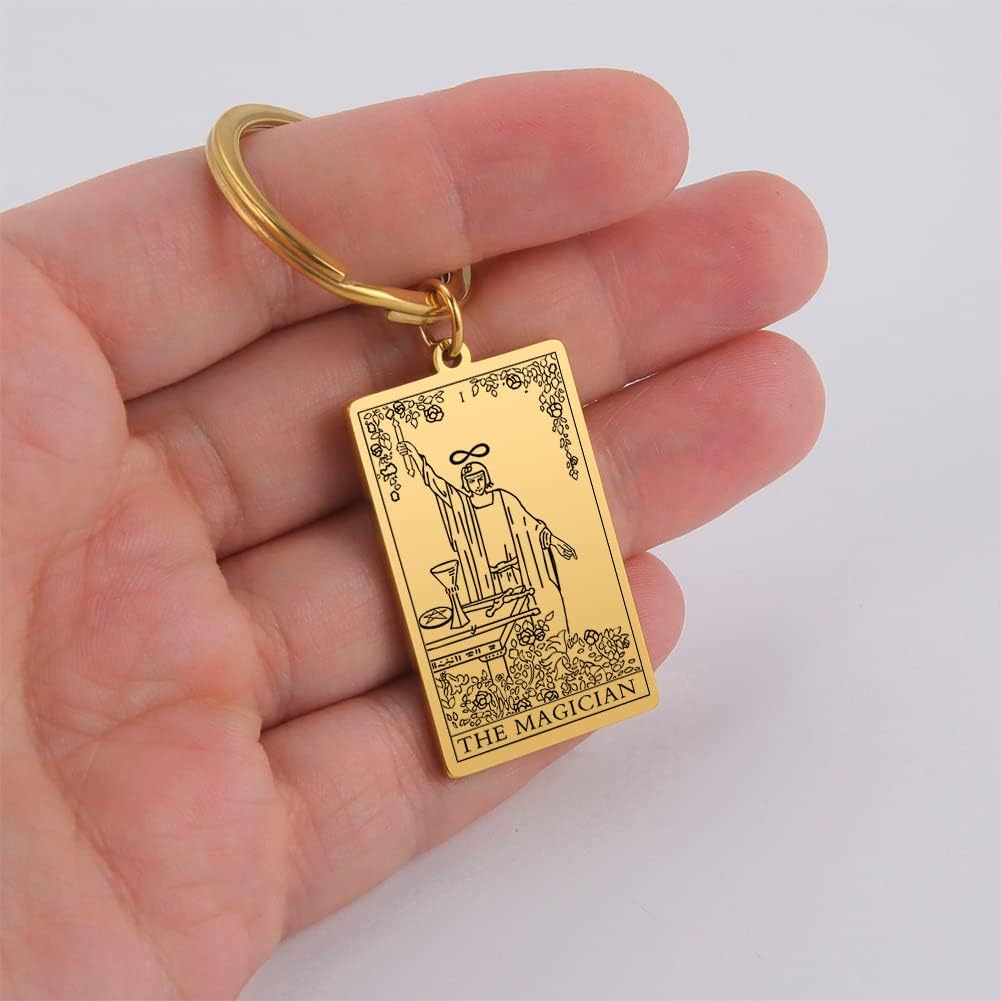 Tarot Cards Stainless Steel Vintage Amulet Wiccan Keychain