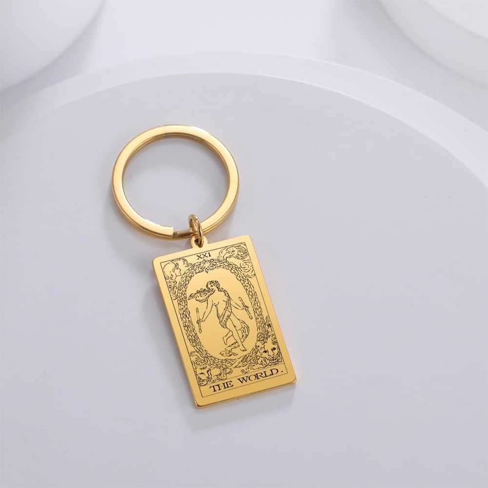 Tarot Cards Stainless Steel Vintage Amulet Wiccan Keychain