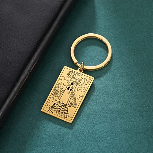 Tarot Cards Stainless Steel Vintage Amulet Wiccan Keychain