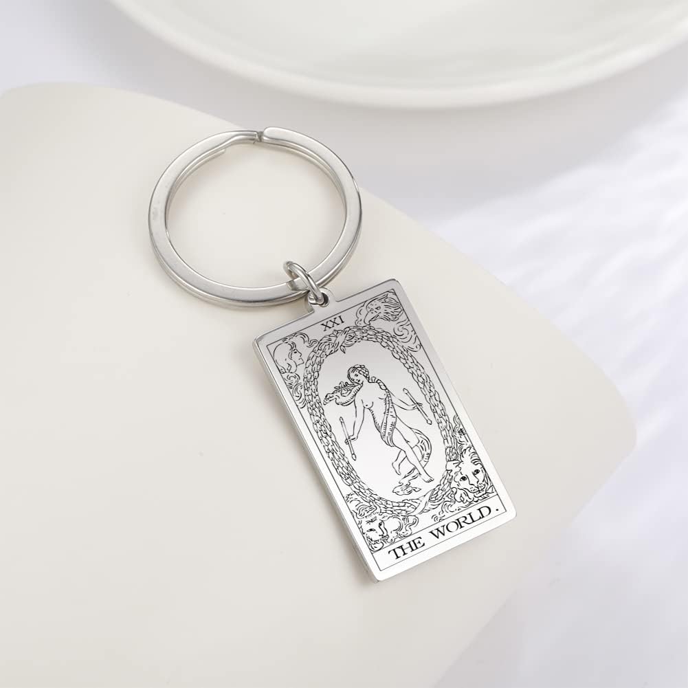 Tarot Cards Stainless Steel Vintage Amulet Wiccan Keychain