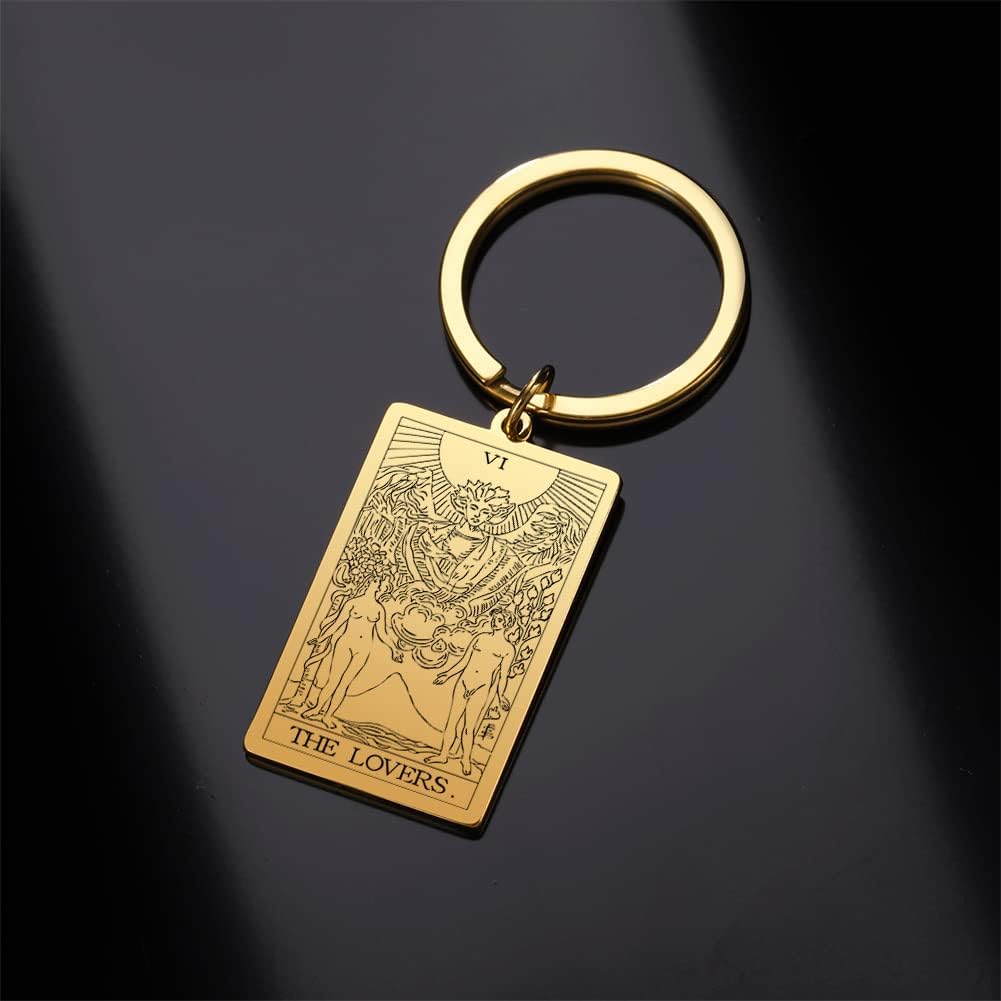 Tarot Cards Stainless Steel Vintage Amulet Wiccan Keychain