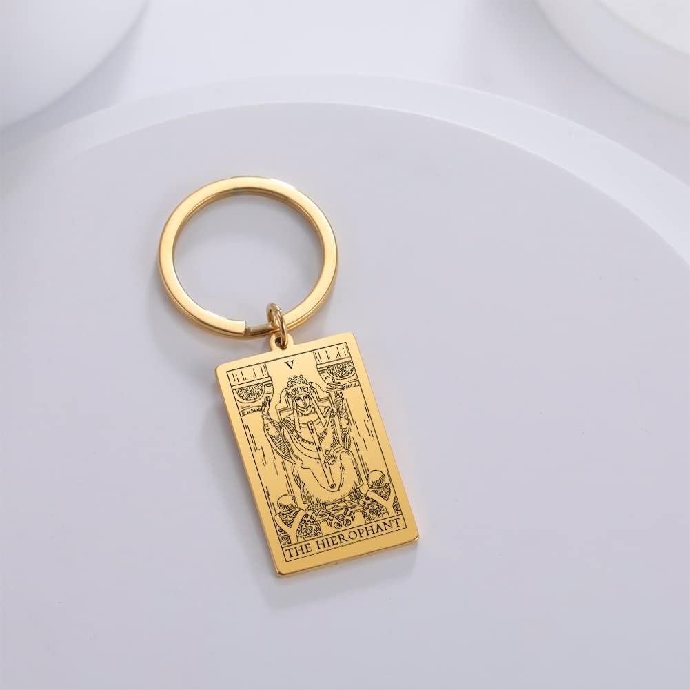 Tarot Cards Stainless Steel Vintage Amulet Wiccan Keychain