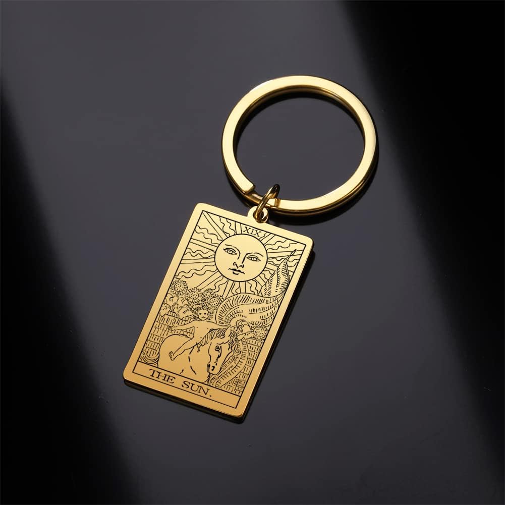 Tarot Cards Stainless Steel Vintage Amulet Wiccan Keychain