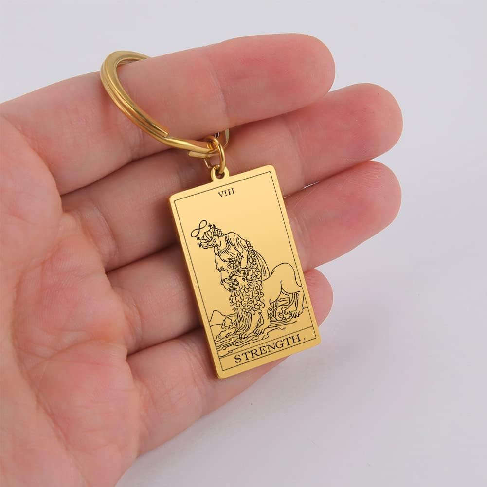 Tarot Cards Stainless Steel Vintage Amulet Wiccan Keychain