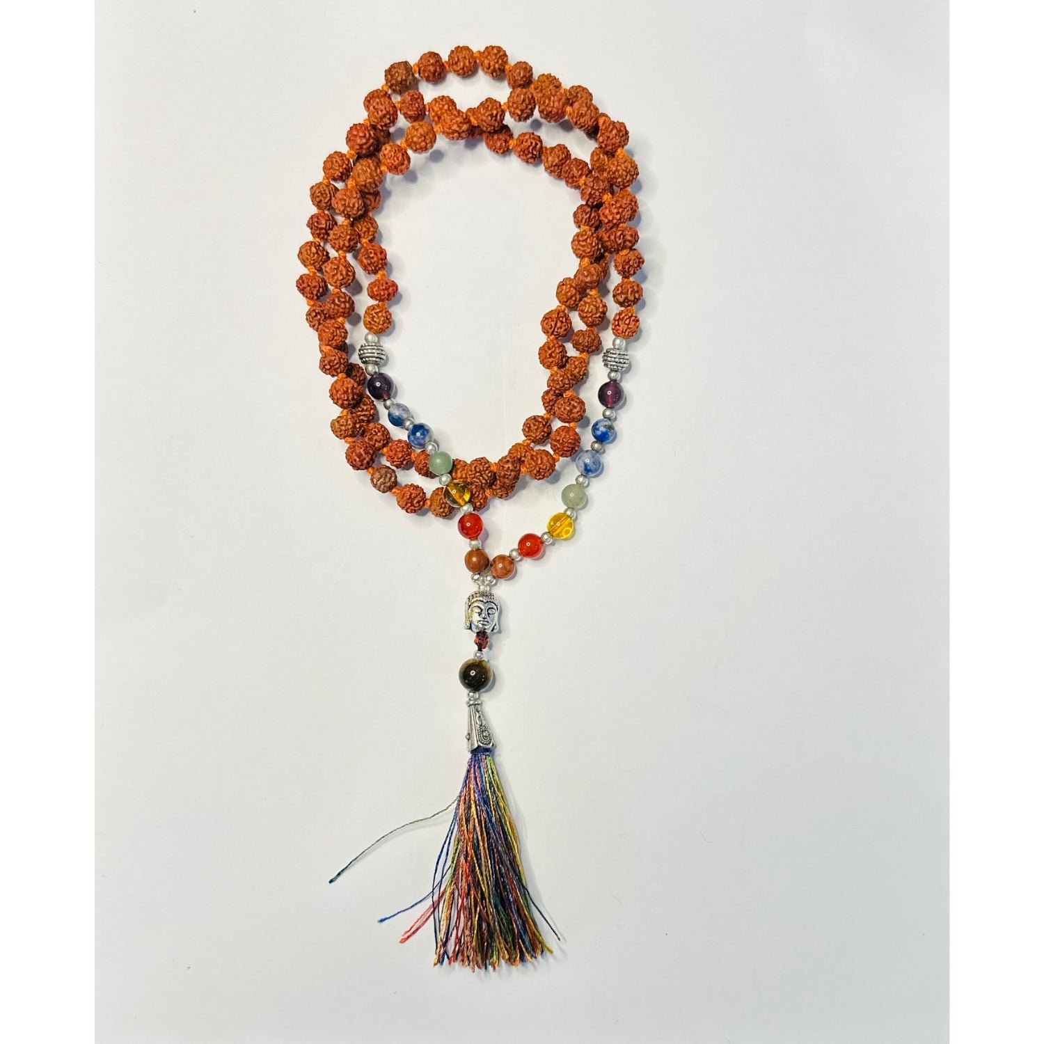 Rudraksh Mala with Buddha and 7 Chakra Stones Necklace