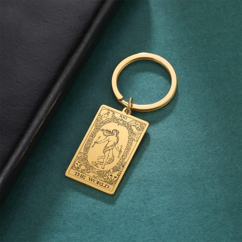 Tarot Cards Stainless Steel Vintage Amulet Wiccan Keychain