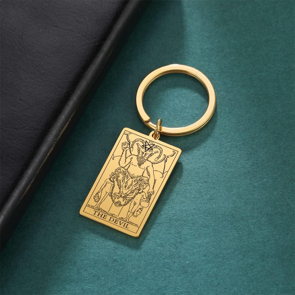 Tarot Cards Stainless Steel Vintage Amulet Wiccan Keychain